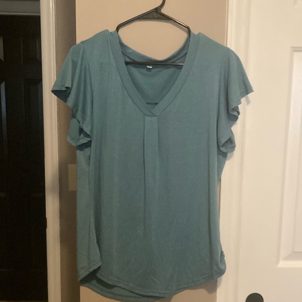 Women's Blue V-Neck Top